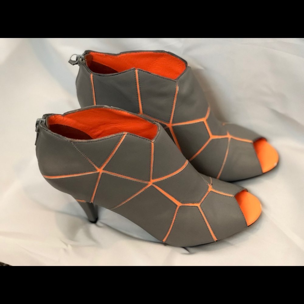 United Nude gray and orange leather booties.